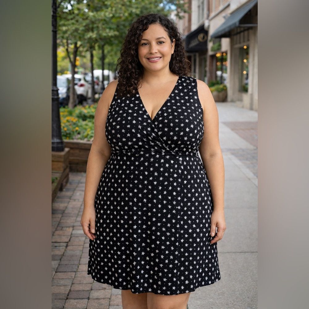 Black and White Star Print Dress XXL